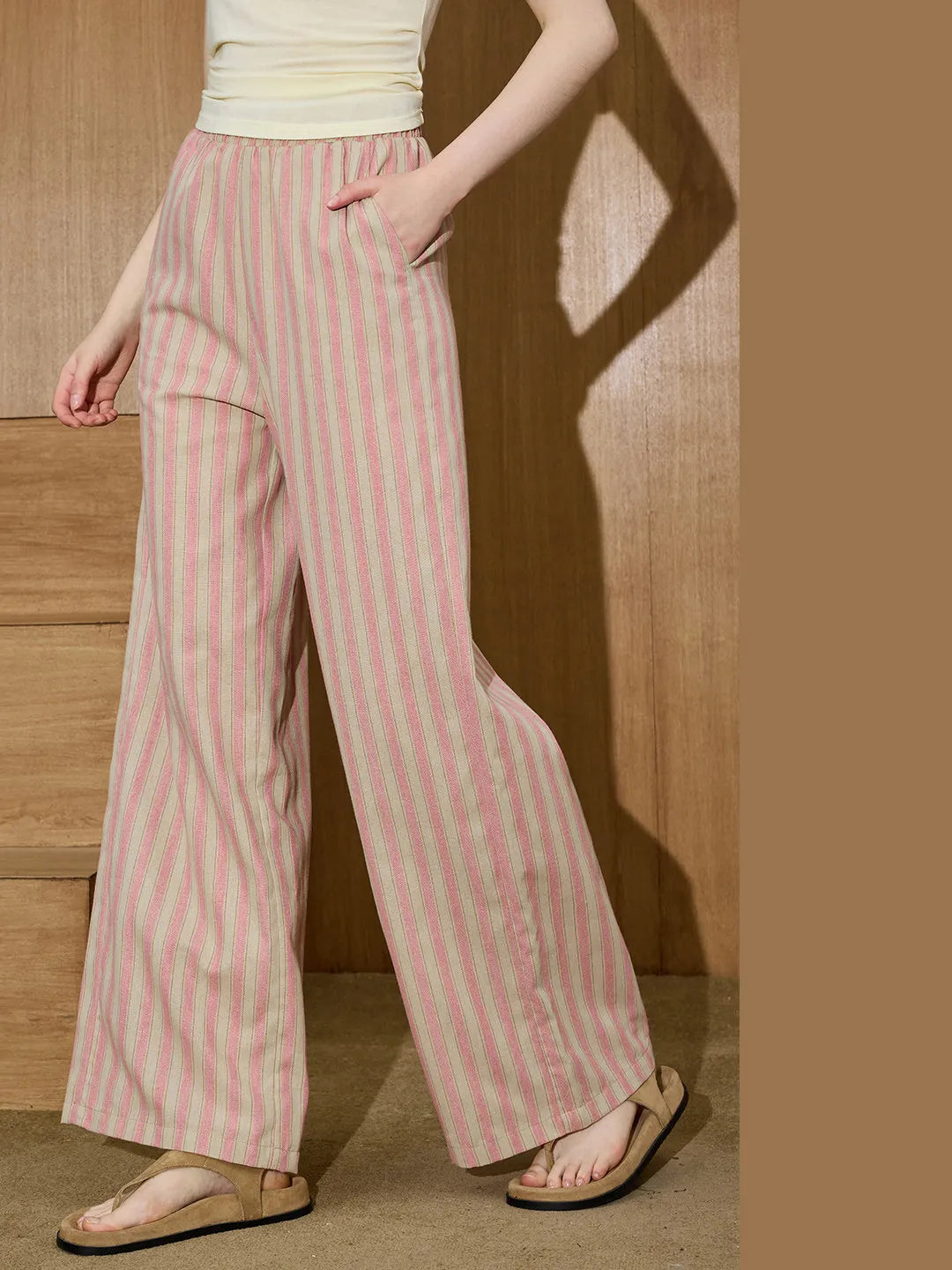 Women's Vertical Stripe Texture Wide-Leg Casual Pants