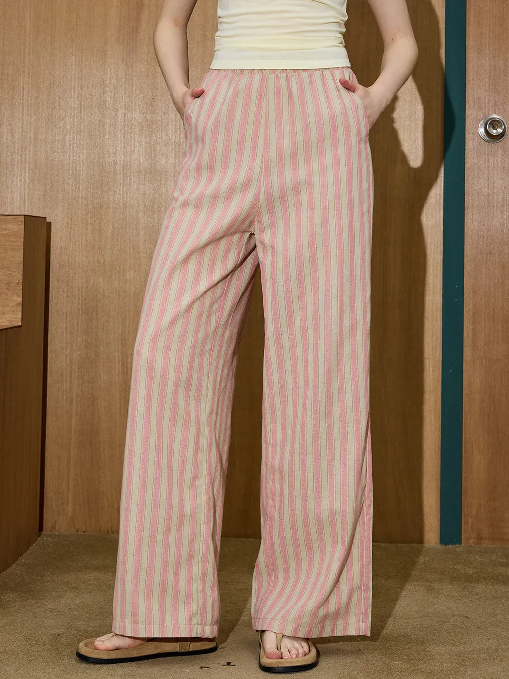 Women's Vertical Stripe Texture Wide-Leg Casual Pants