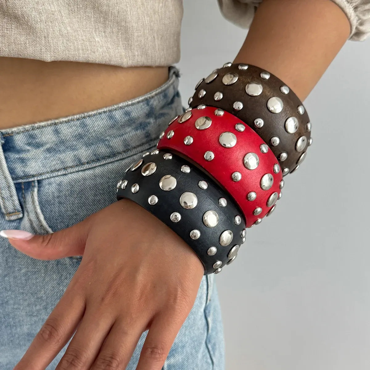 Women's Vintage Chunky Wooden Wide Bangle Bracelet
