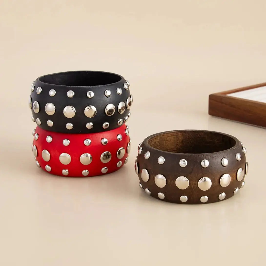 Women's Vintage Chunky Wooden Wide Bangle Bracelet
