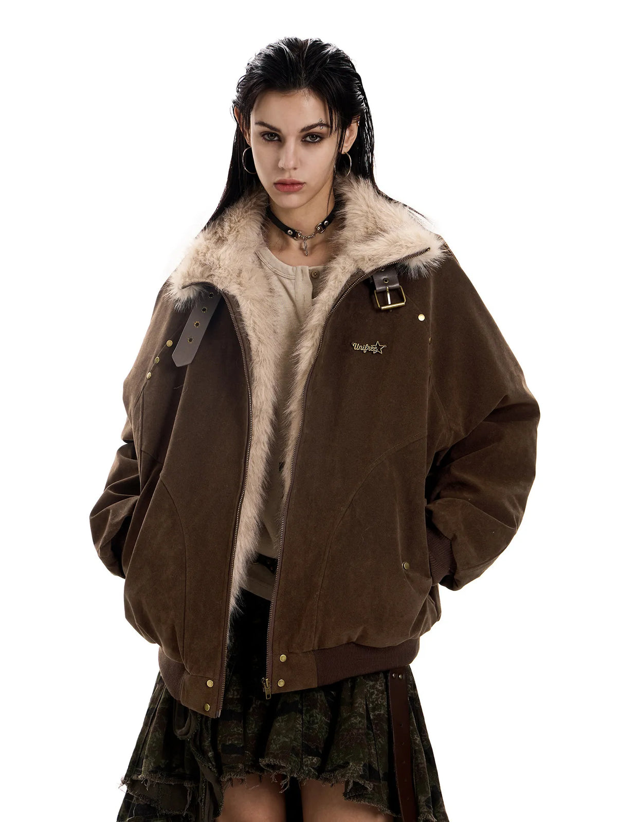 Women's Vintage Fleece Lined Stand Collar Workwear Jacket