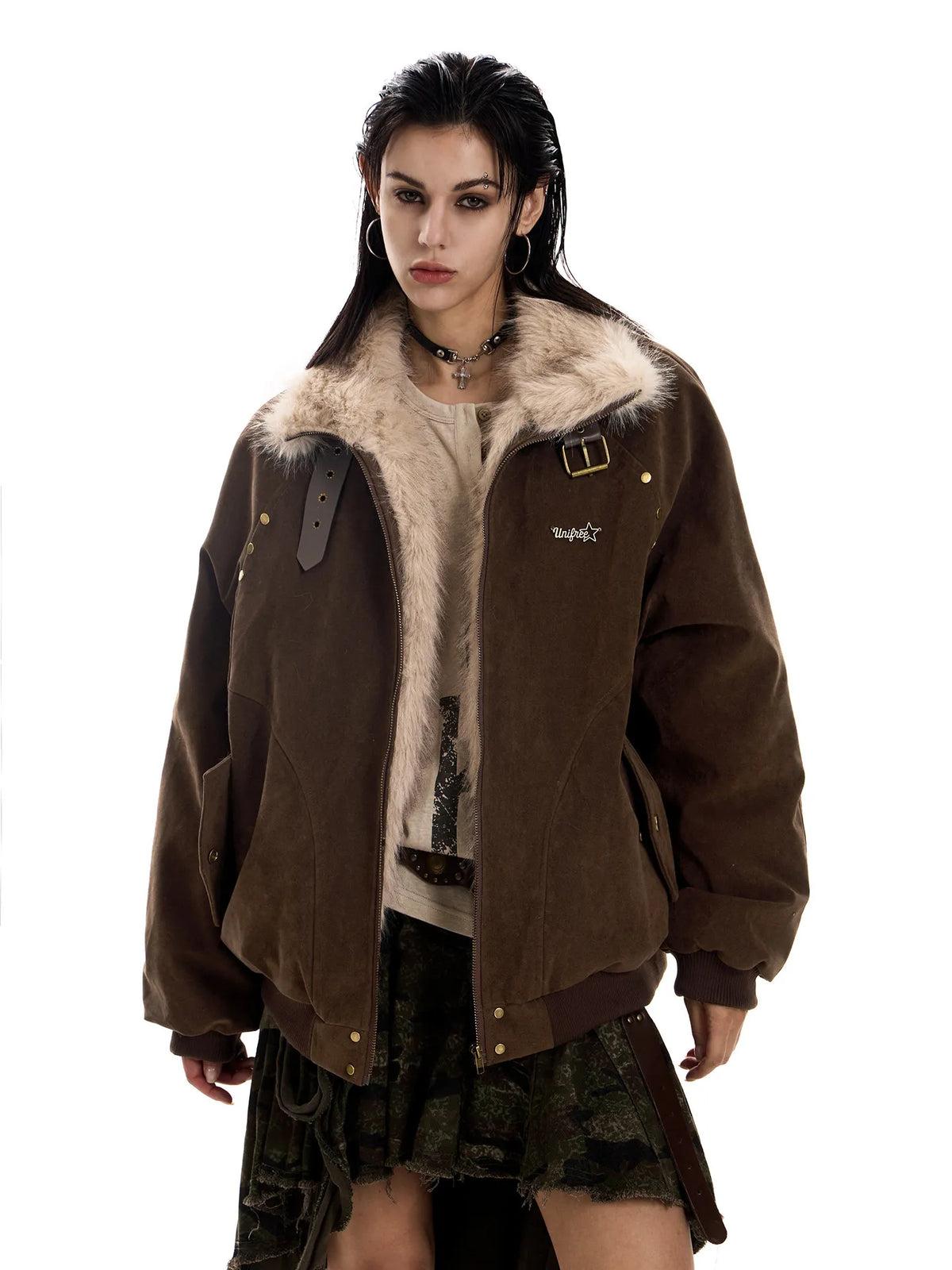 Women's Vintage Fleece Lined Stand Collar Workwear Jacket