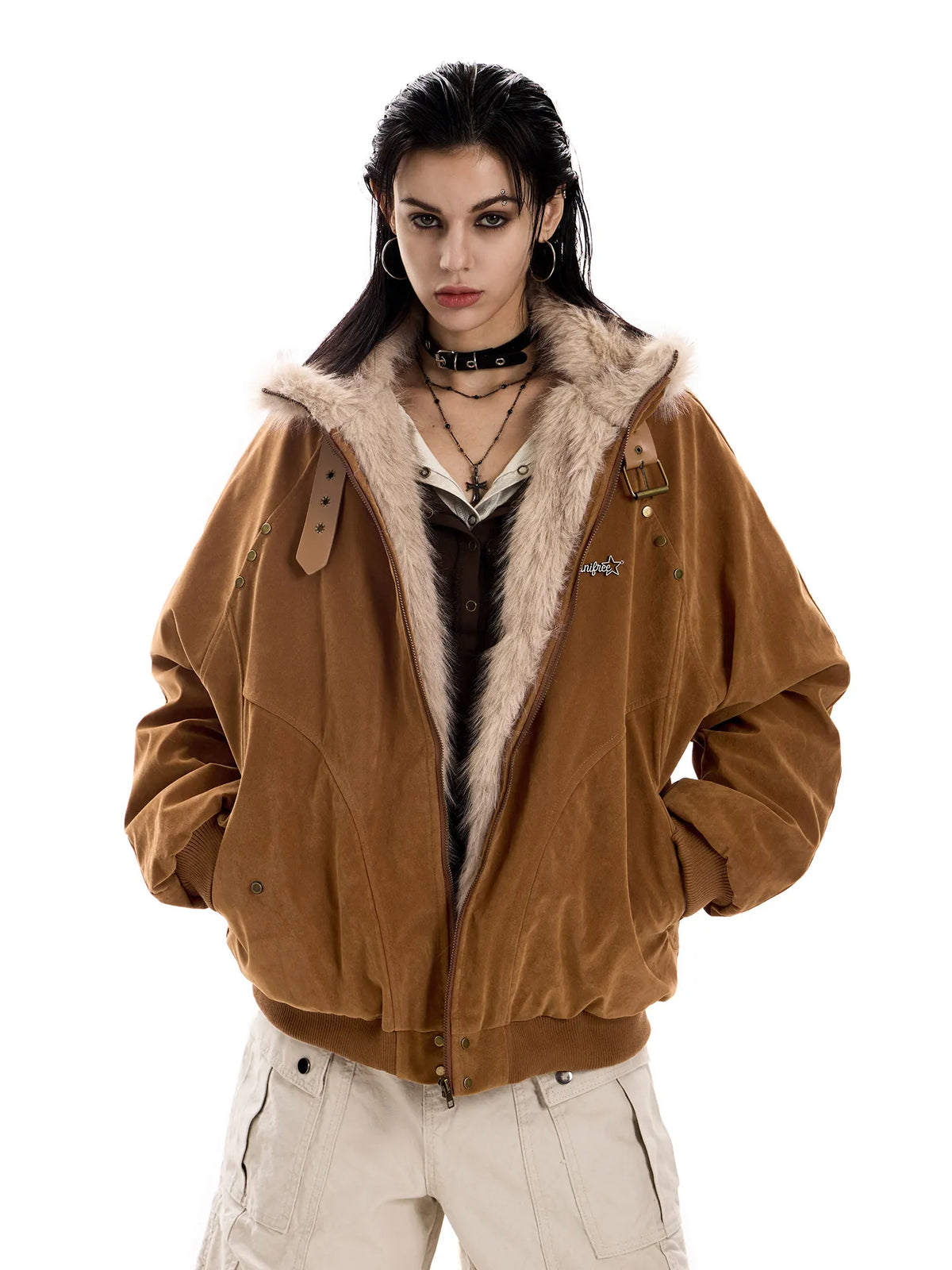 Women's Vintage Fleece Lined Stand Collar Workwear Jacket