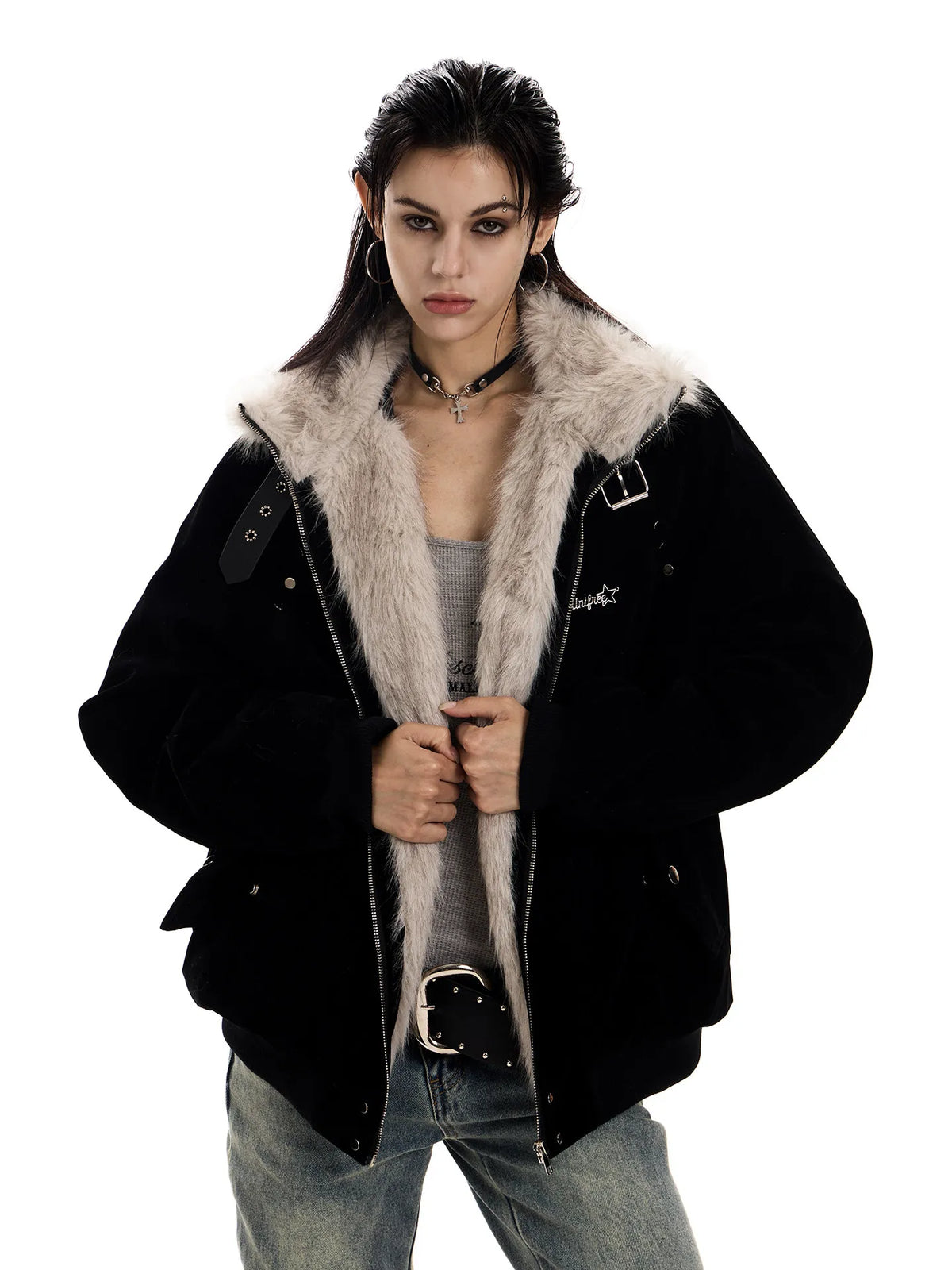 Women's Vintage Fleece Lined Stand Collar Workwear Jacket