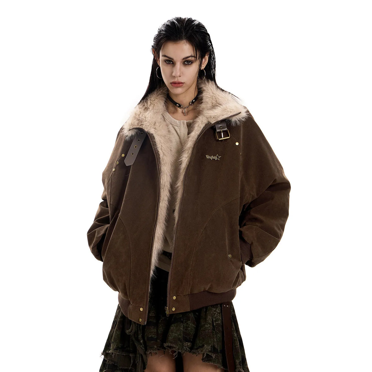 Women's Vintage Fleece Lined Stand Collar Workwear Jacket