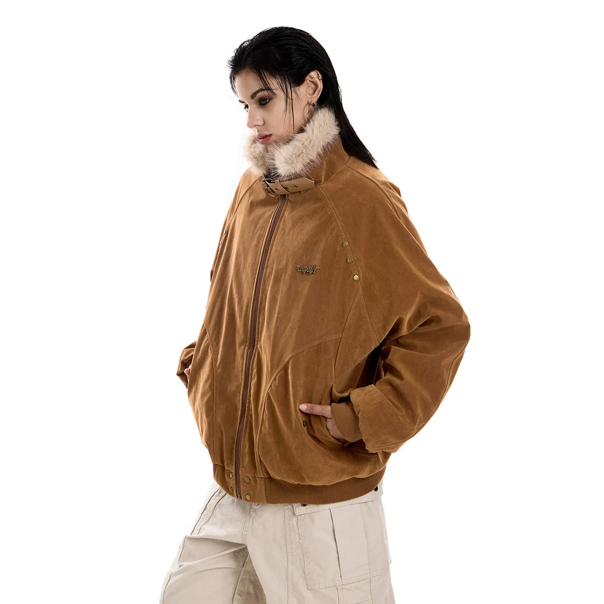 Women's Vintage Fleece Lined Stand Collar Workwear Jacket
