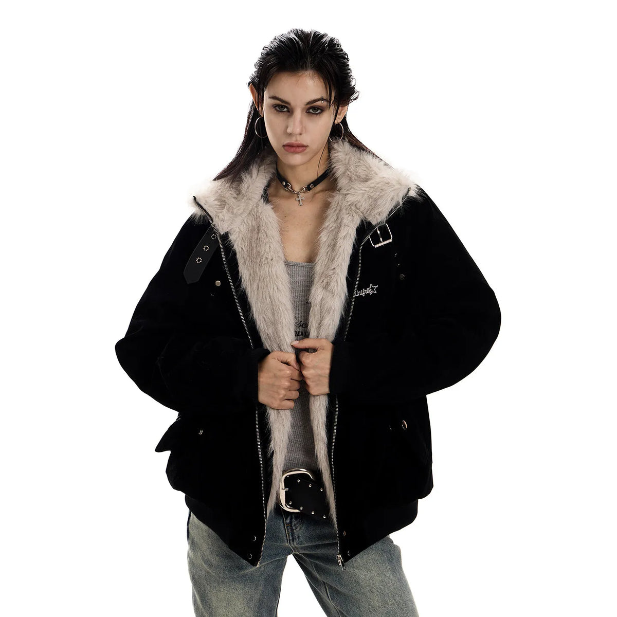 Women's Vintage Fleece Lined Stand Collar Workwear Jacket