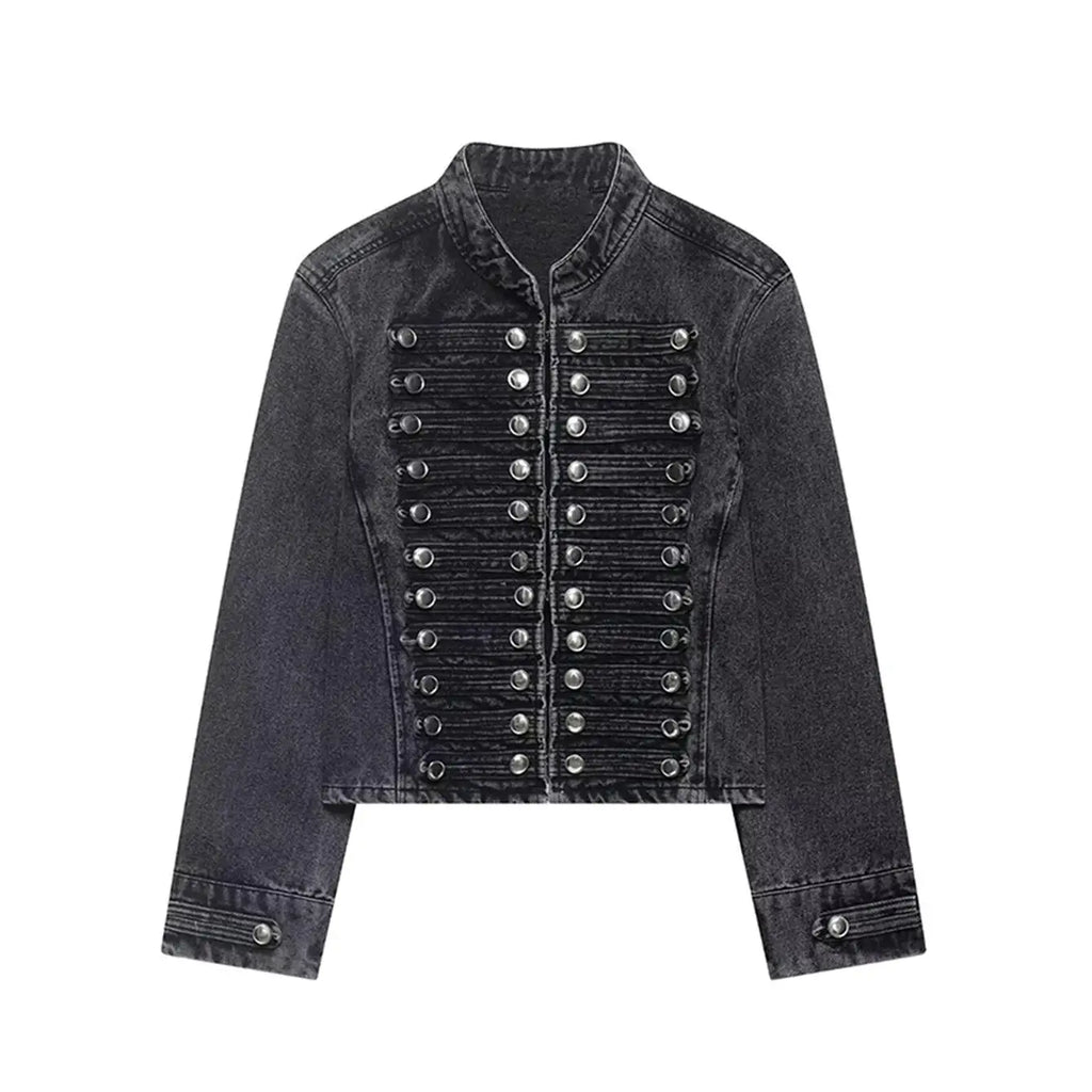 Women's Vintage Round Neck Slim Fit Denim Jacket