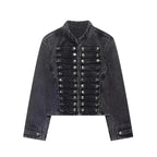 Women's Vintage Round Neck Slim Fit Denim Jacket