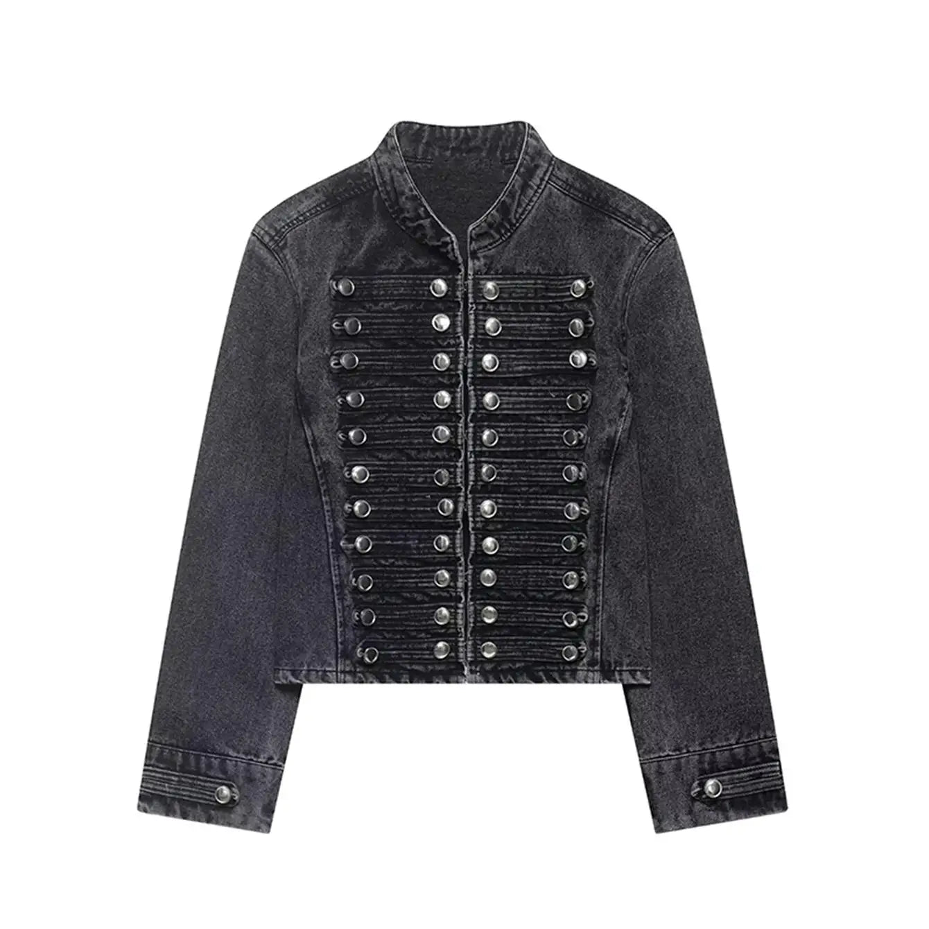 Women's Vintage Round Neck Slim Fit Denim Jacket