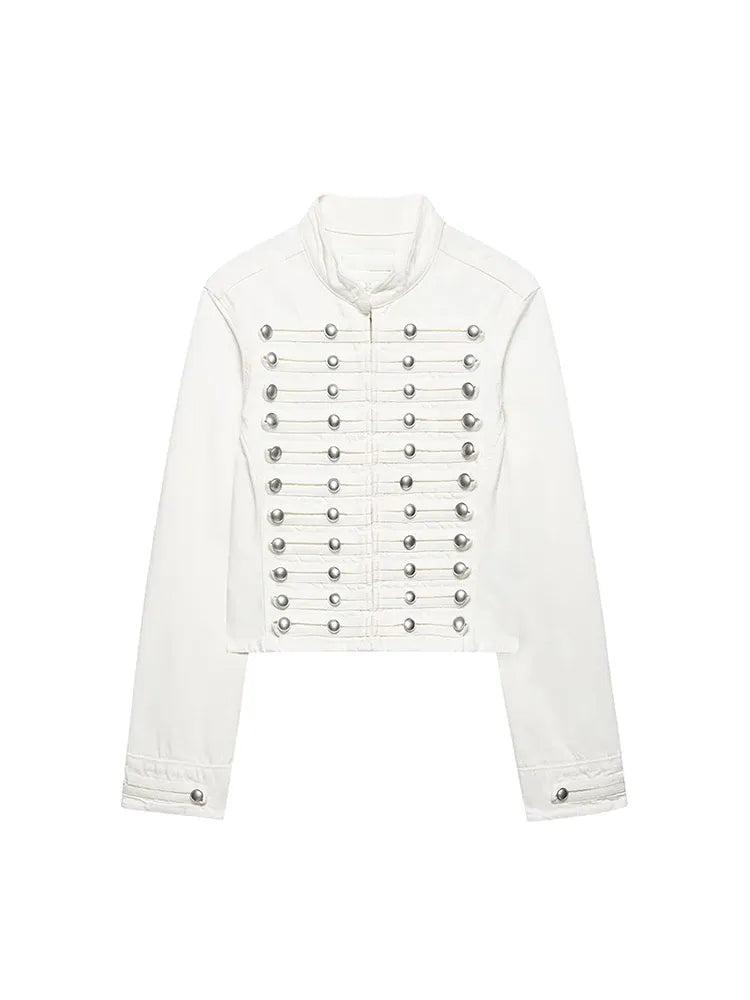 Women's Vintage Round Neck Slim Fit Denim Jacket