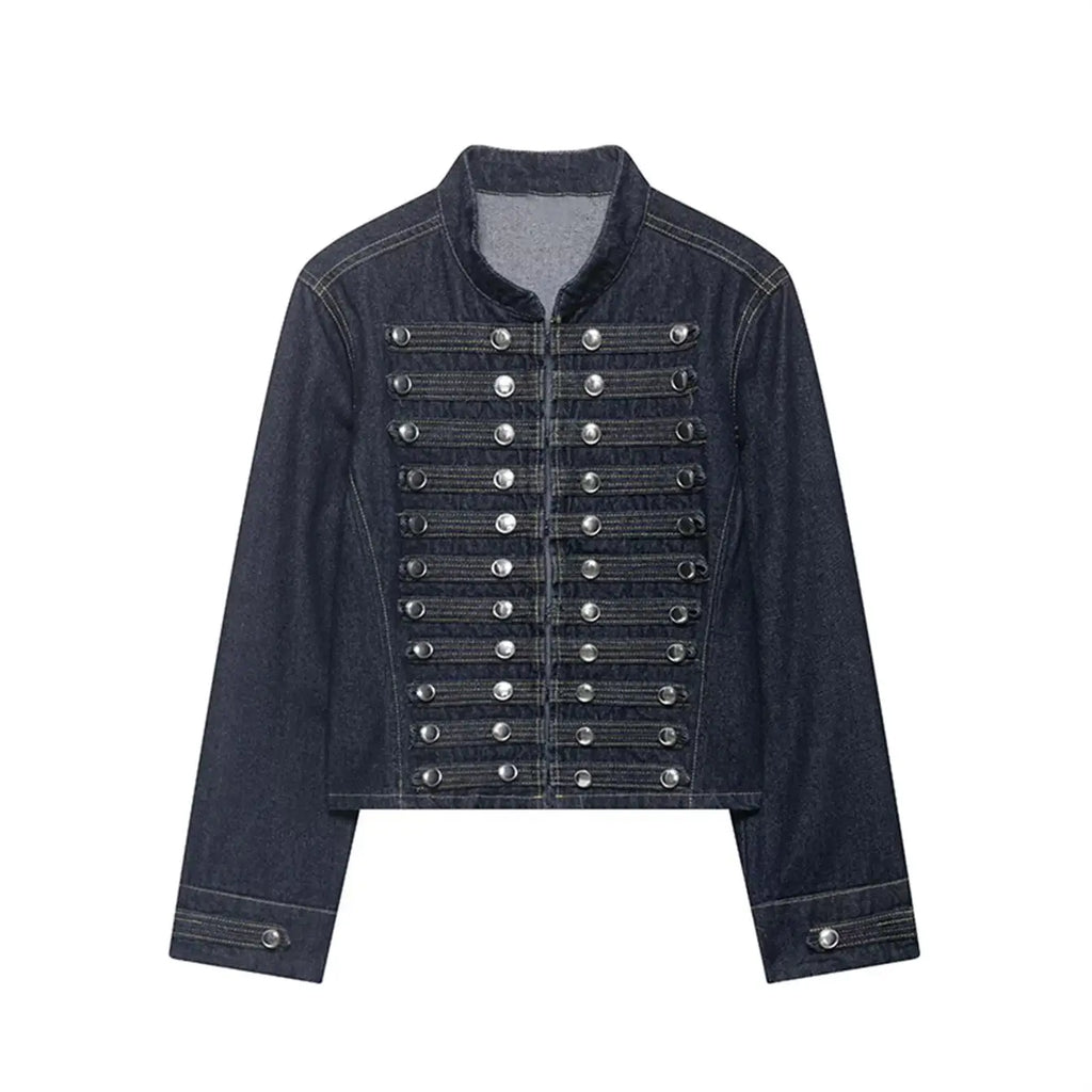 Women's Vintage Round Neck Slim Fit Denim Jacket