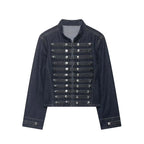 Women's Vintage Round Neck Slim Fit Denim Jacket