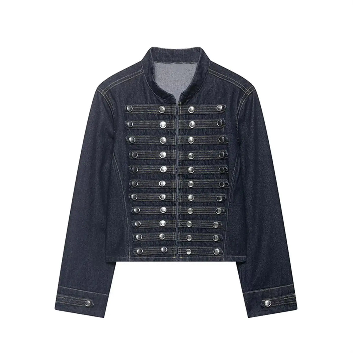 Women's Vintage Round Neck Slim Fit Denim Jacket