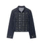 Women's Vintage Round Neck Slim Fit Denim Jacket