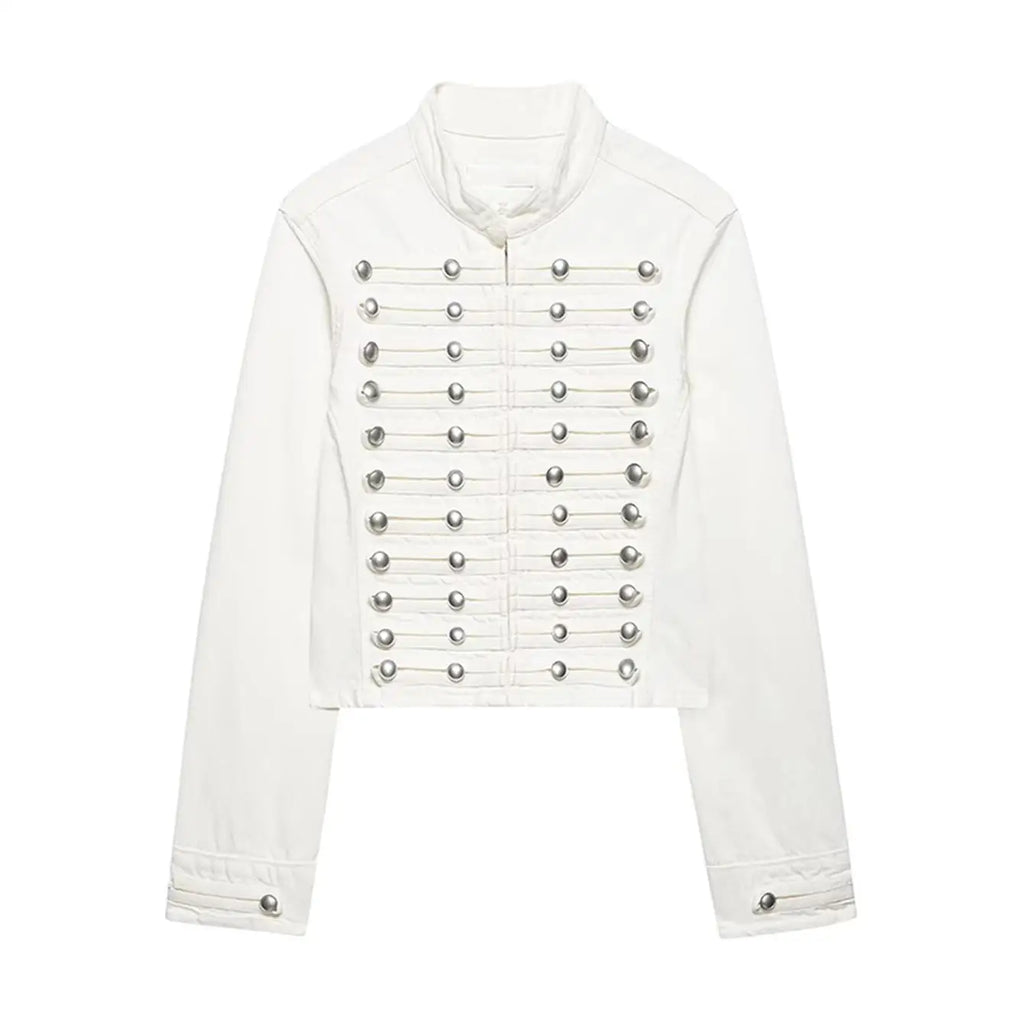Women's Vintage Round Neck Slim Fit Denim Jacket
