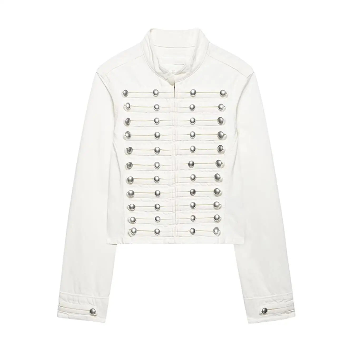 Women's Vintage Round Neck Slim Fit Denim Jacket