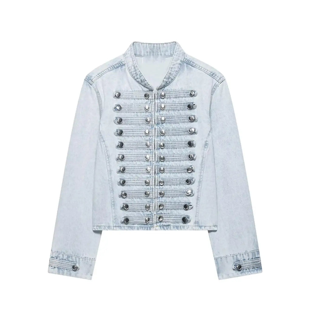 Women's Vintage Round Neck Slim Fit Denim Jacket