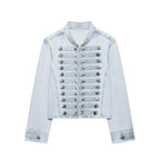 Women's Vintage Round Neck Slim Fit Denim Jacket