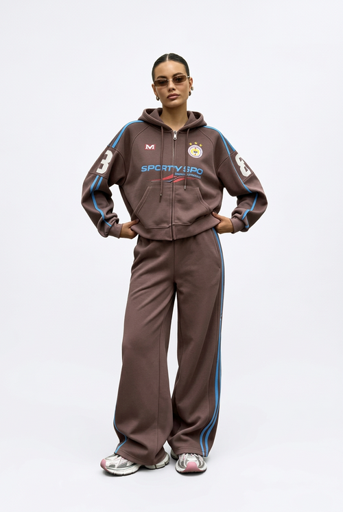 Women's Zip-Up Hoodie & Wide-Leg Pants Tracksuit Set – Color Block 2-Piece Loungewear